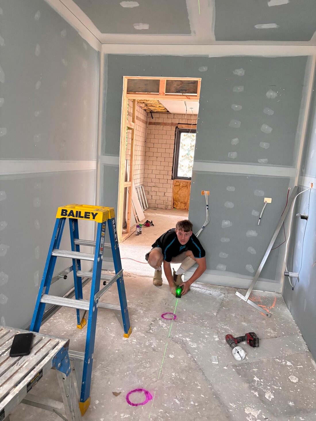 Ceiling lighting installation in progress